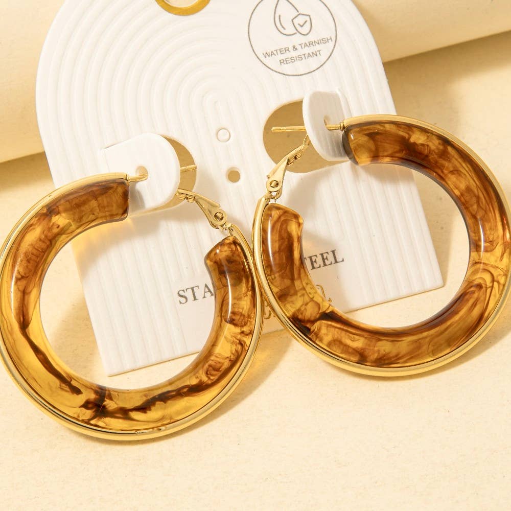 Stainless Steel Edge Acrylic Latch Hoop Earrings: SGBR