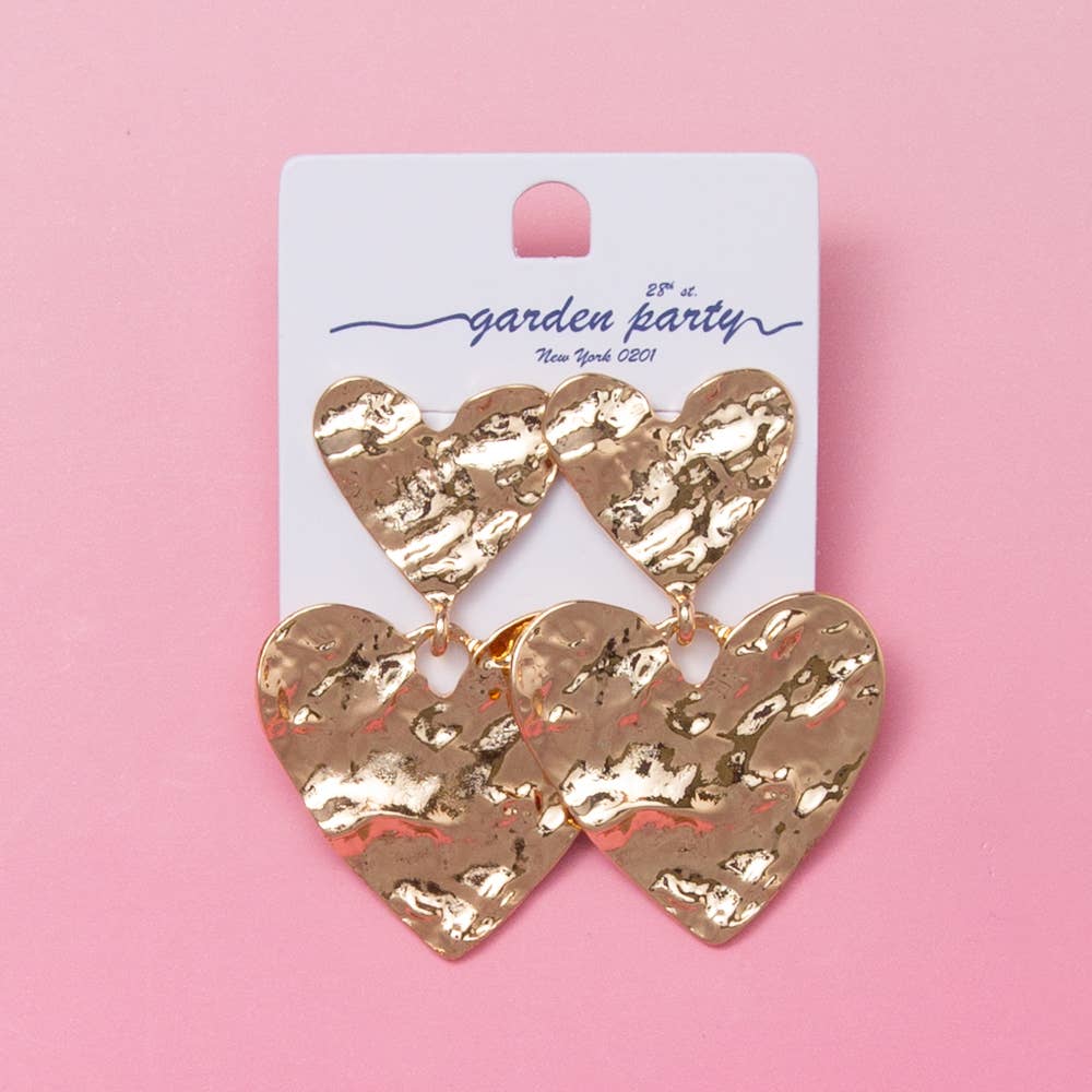 Two-Tier Hammered Heart Post Dangle Earrings