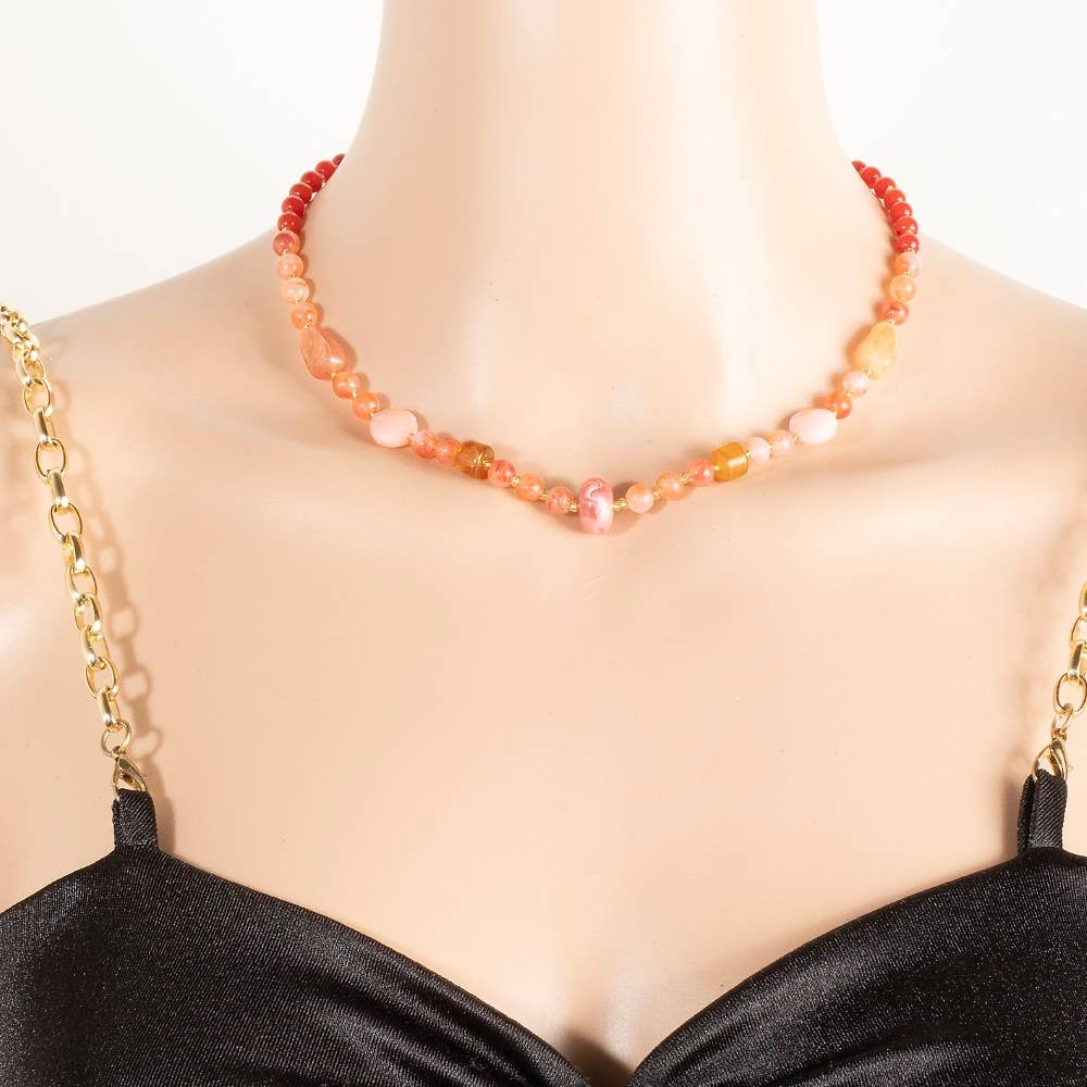 Red Tones Epoxy Beaded Necklace: MRD
