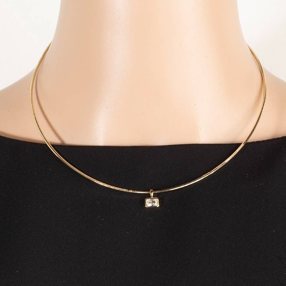 Gold Dipped Cz Baguette Pendant Choker Necklace: GOLD