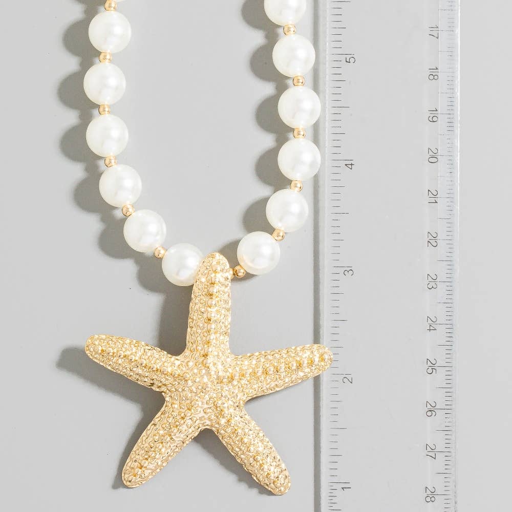 Gold Dipped Starfish Pendant Pearl Beaded Necklace: GDCRM