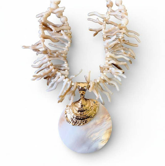White Coral Branch Shell Necklace | Handmade Statement Jew