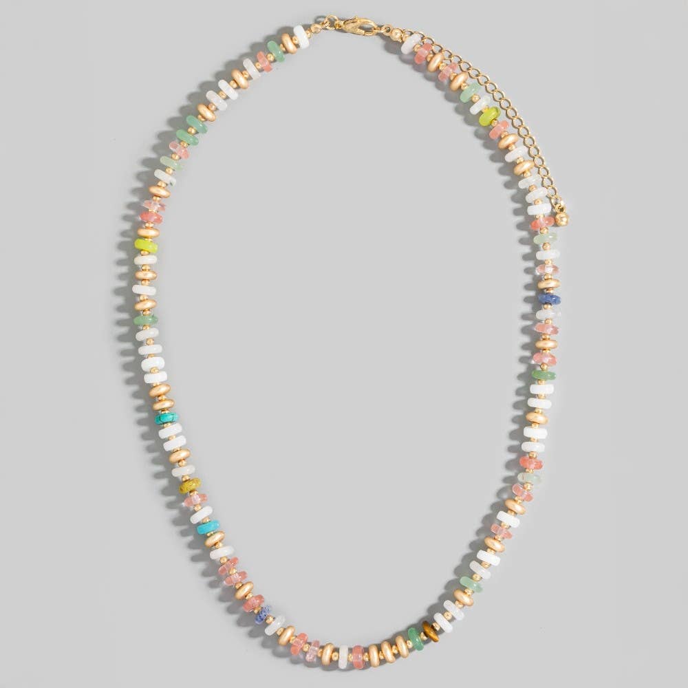 Semi Precious Stone Disc Beaded Necklace: TQ