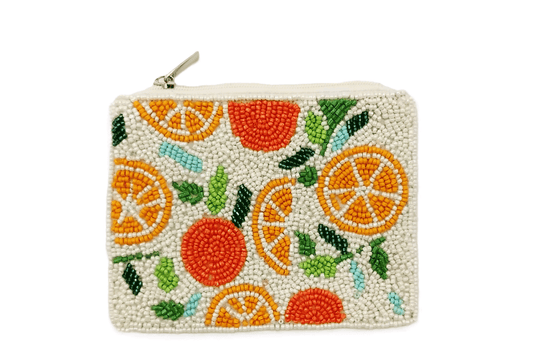 Oranges Themed Fully Beaded Coin Purse 