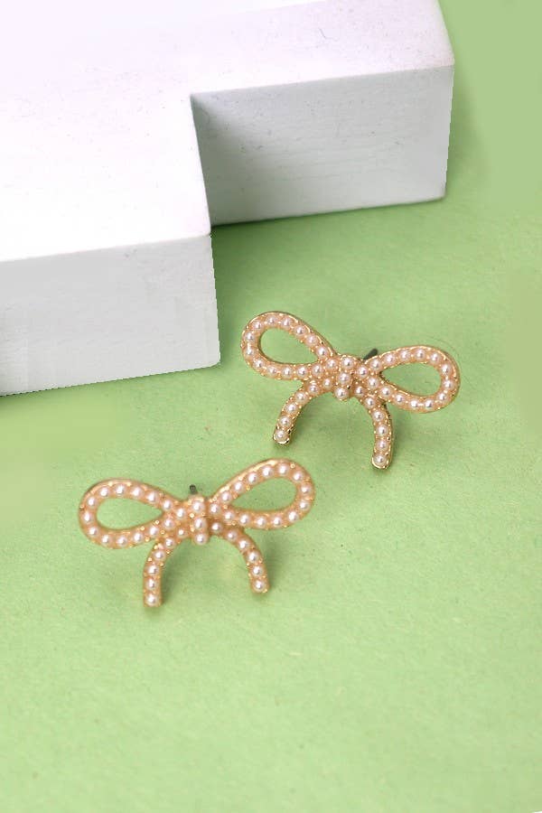 PEARL BOW STUD EARRINGS | 80E2405: Gold