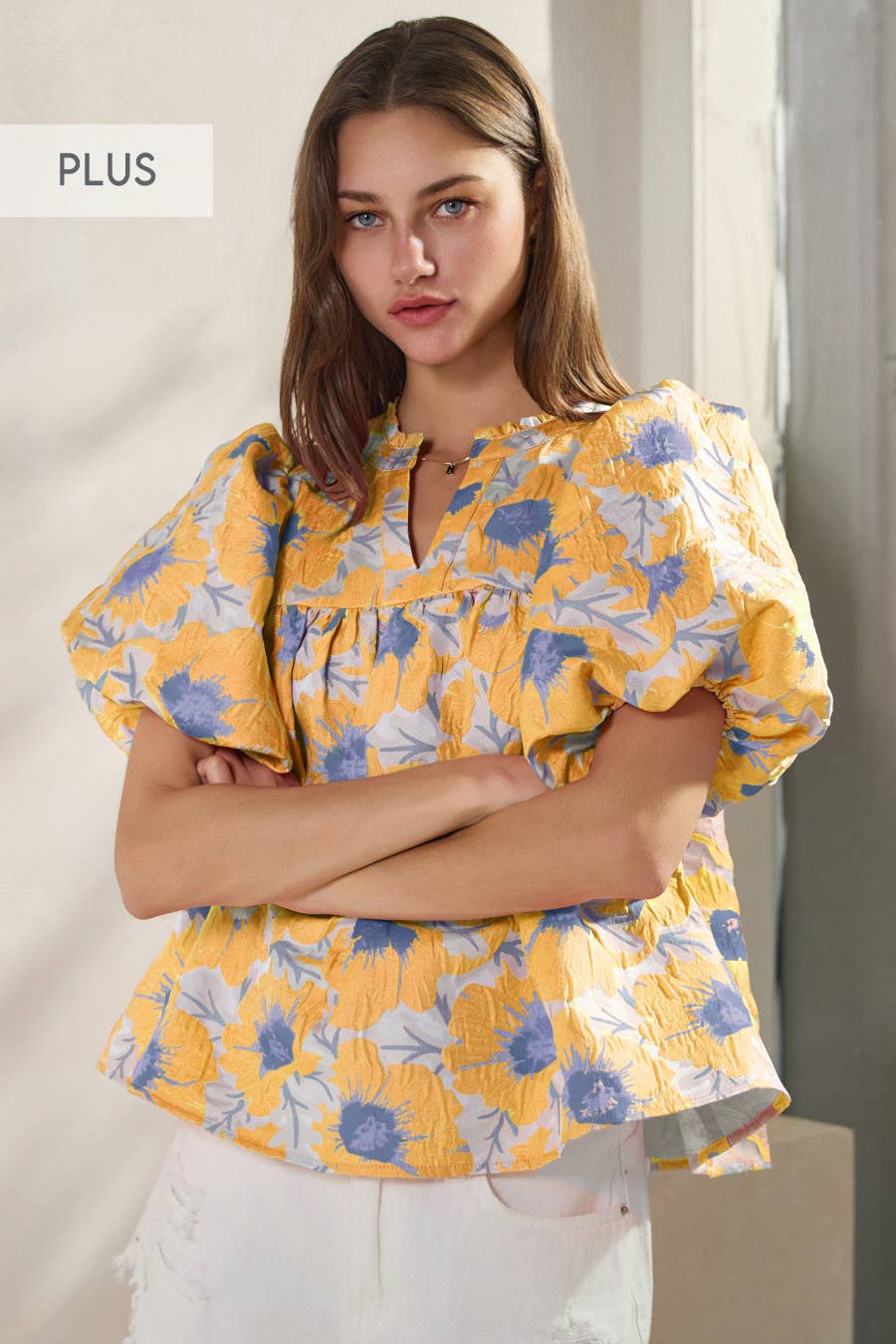 Plus Floral Satin Weave Jacquard Babydoll Top: Sage Pink / XL