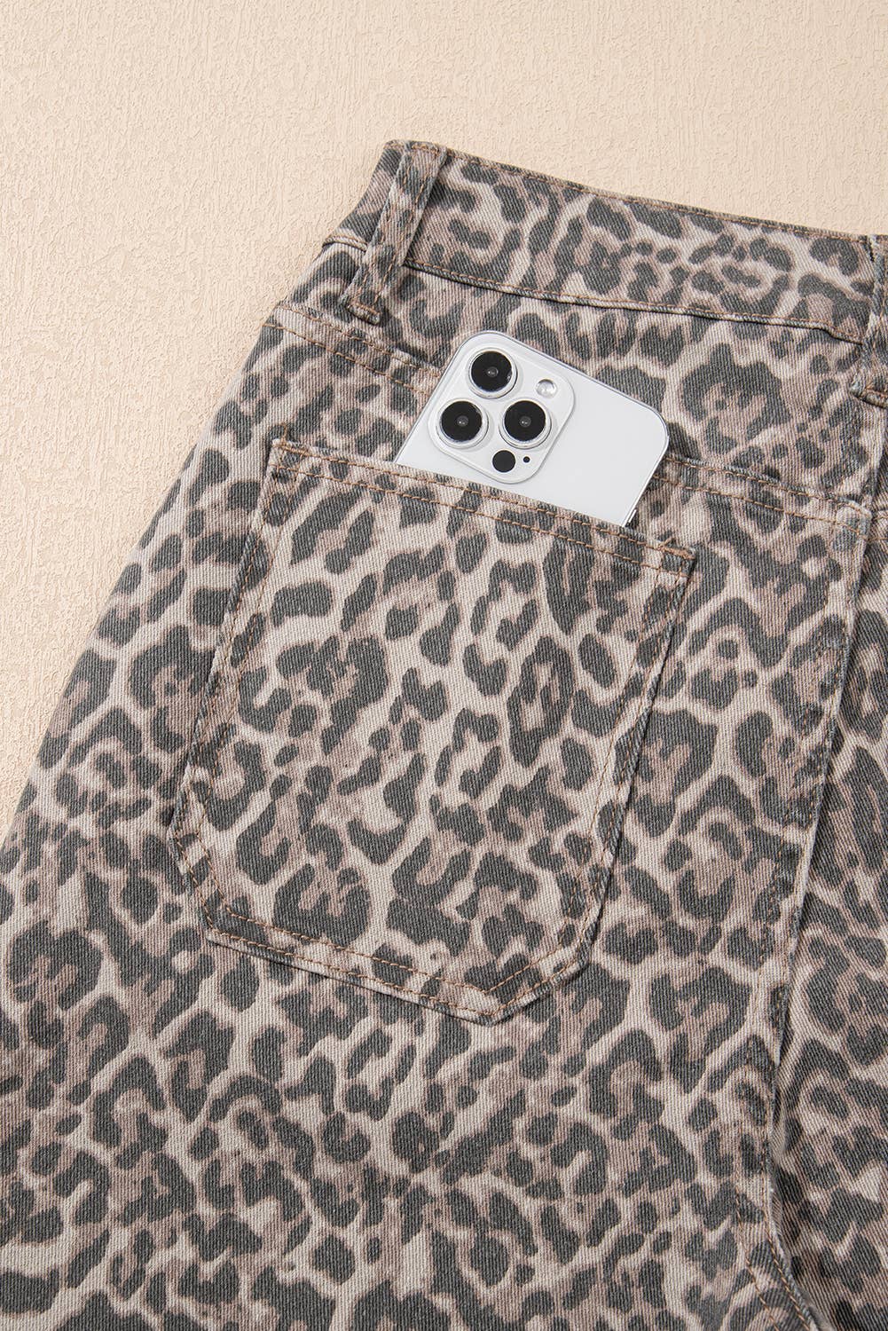 LDC Leopard Frayed Edge Wide Leg High Waist Jeans: Brown / 8
