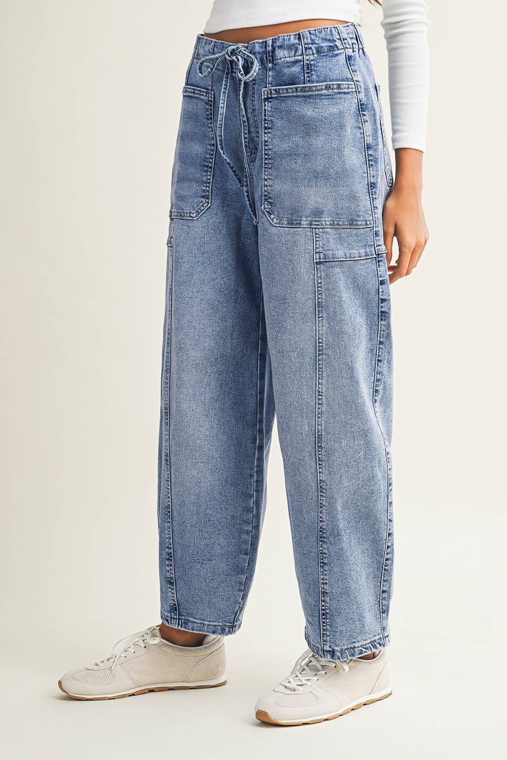 LDC Large Patch Pocket Drawstring Paperbag Waist Jeans: Myosotis / 6