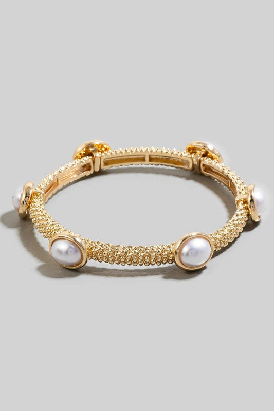 Intricate Metallic And Pearl Elastic Bracelet: GD