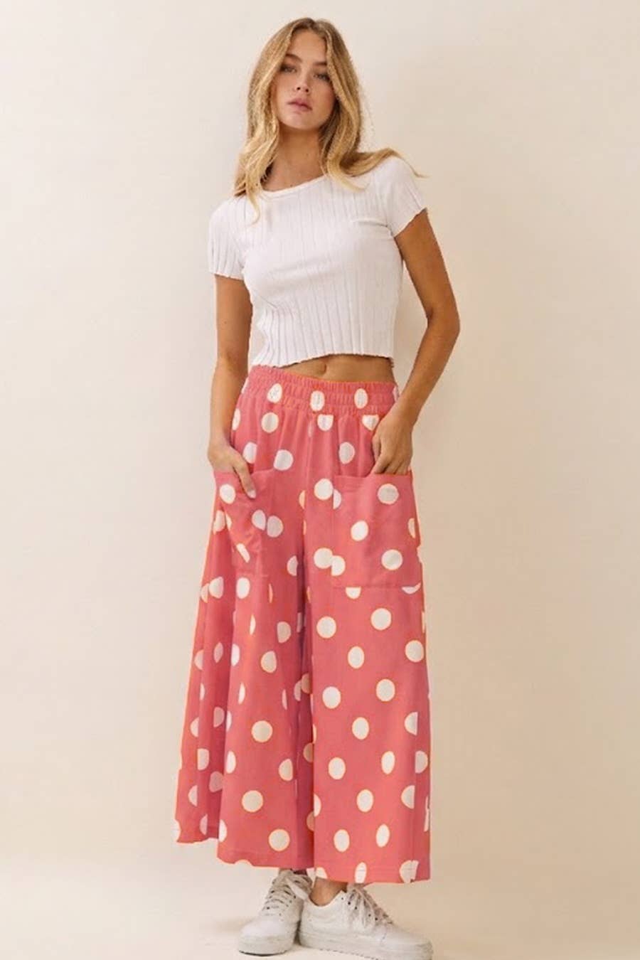 Polka Dot Pull-on Pants: Blue Navy / S