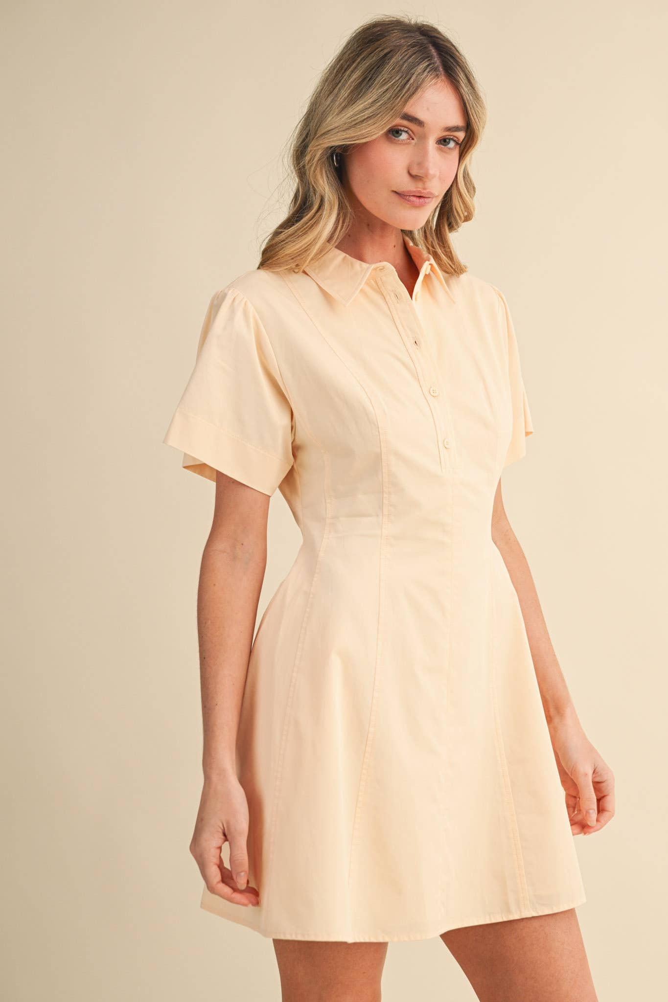FIT AND FLARE SHORT SLEEVE MINI DRESS MDR4853: TEABERRY / S