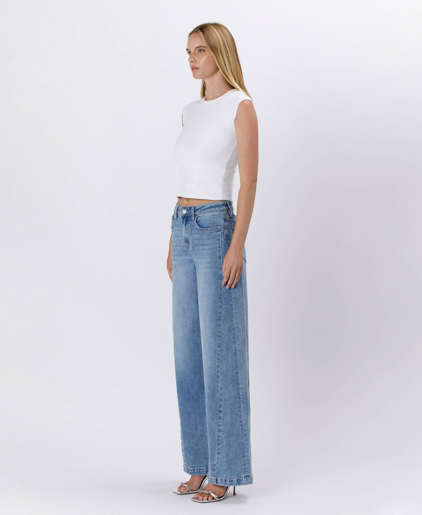 HIGH RISE SEAM DETAIL PALAZZO JEANS V3608: ENTHUSE / 30