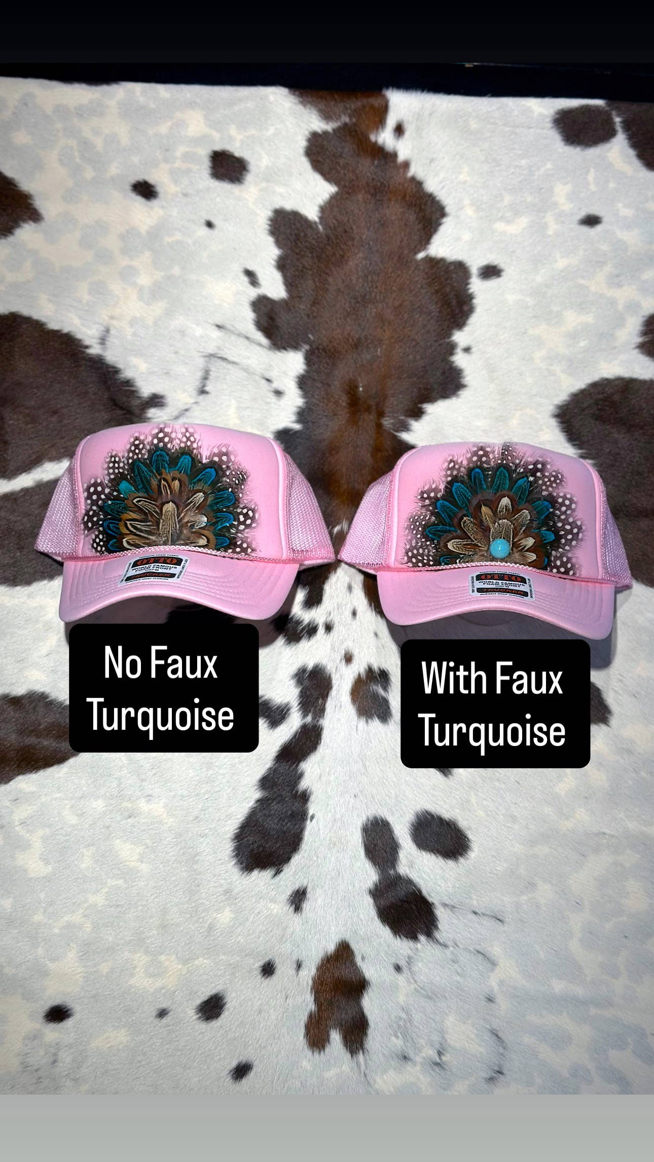 LIGHT PINK FEATHER TRUCKER HAT: No Faux Turquoise / Feather 9