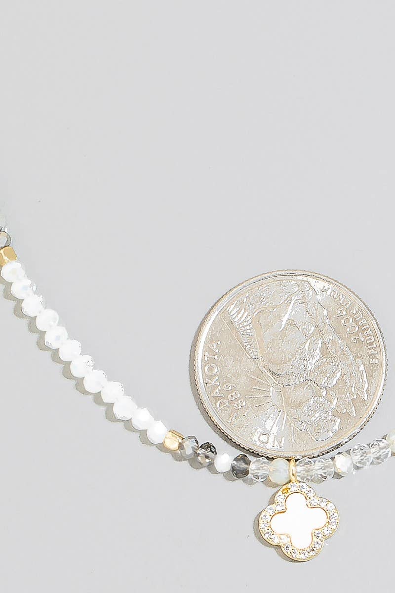 Cz And Clover Pendant Faceted Beaded Necklace: GDMWH