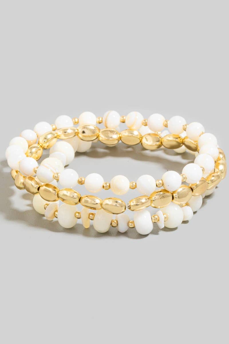Stone And Metallic Beaded Bracelet Set: WT