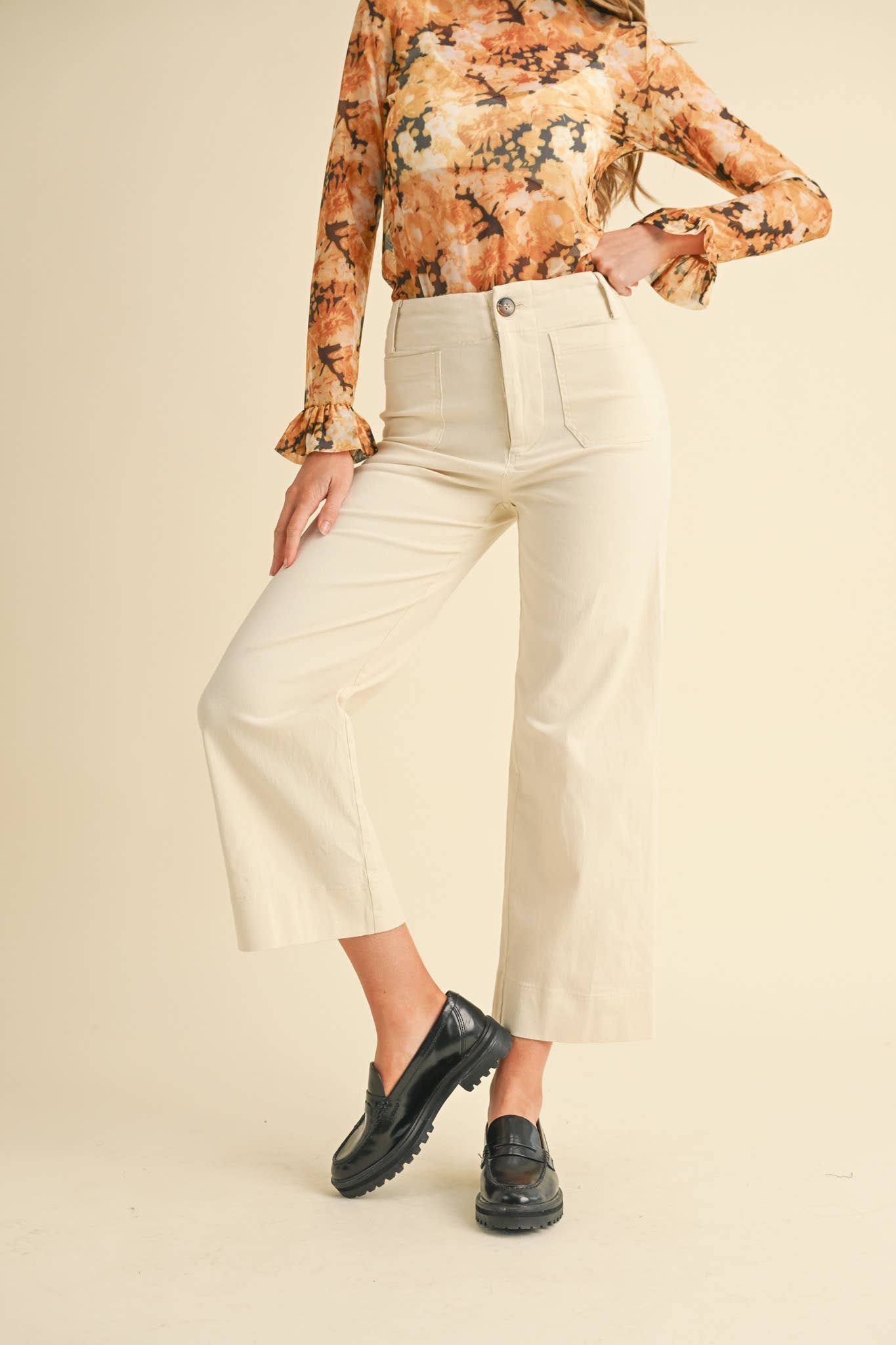 HIGH WAIST CROPPED WIDE LEG PANTS MP3303: Conflower Blue / L