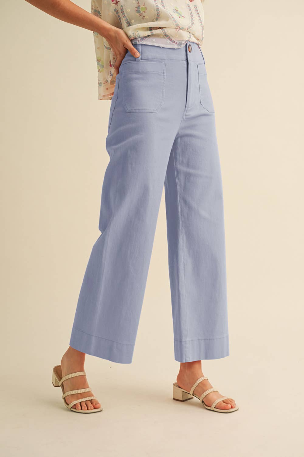 HIGH WAIST CROPPED WIDE LEG PANTS MP3303: Conflower Blue / L