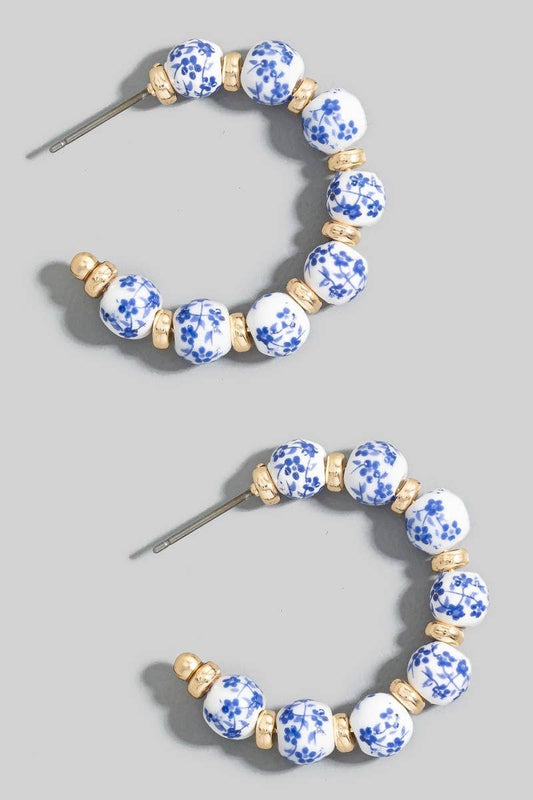 Floral Ceramic Beaded Hoop Earrings: GDBL