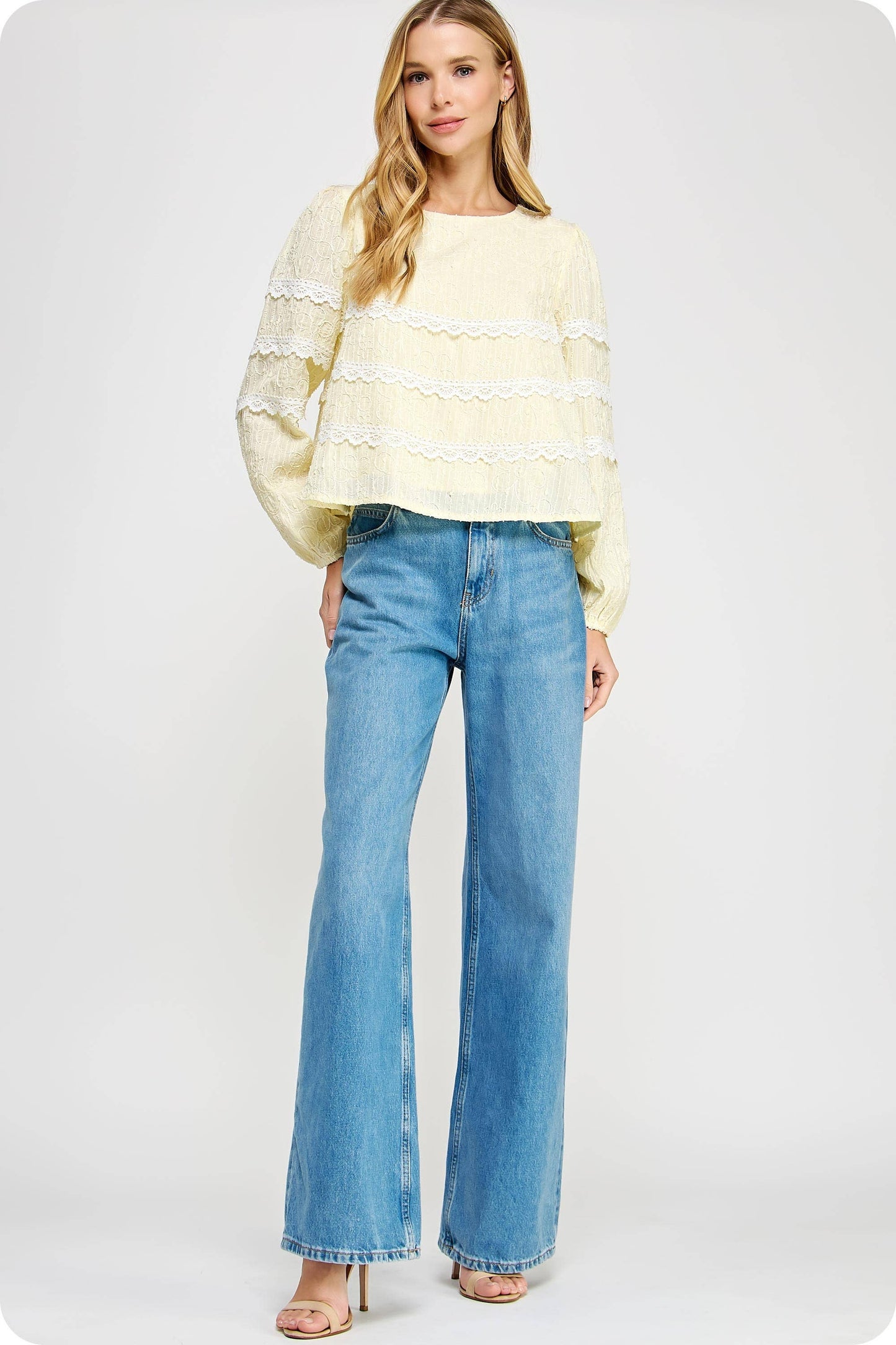 Contrast Lace Trim Detail Top: Muted Lime / M