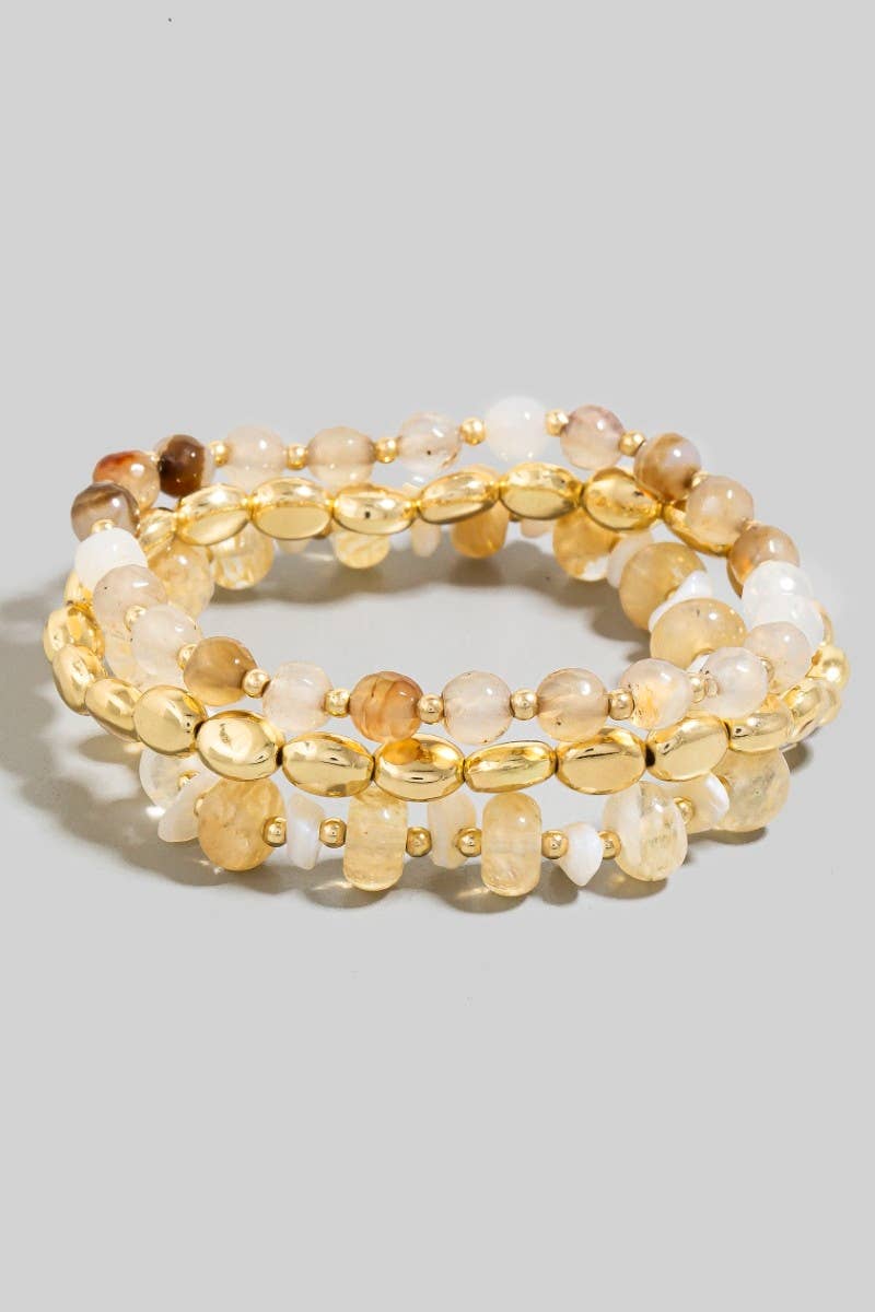 Stone And Metallic Beaded Bracelet Set: WT