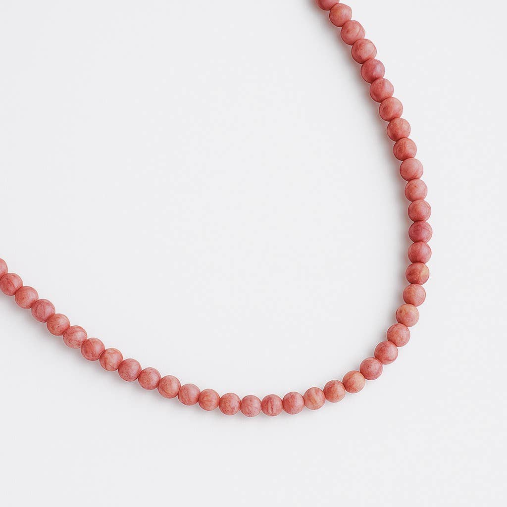 Natural Stone Beads Single Strand Necklace: Rhodonite Pink