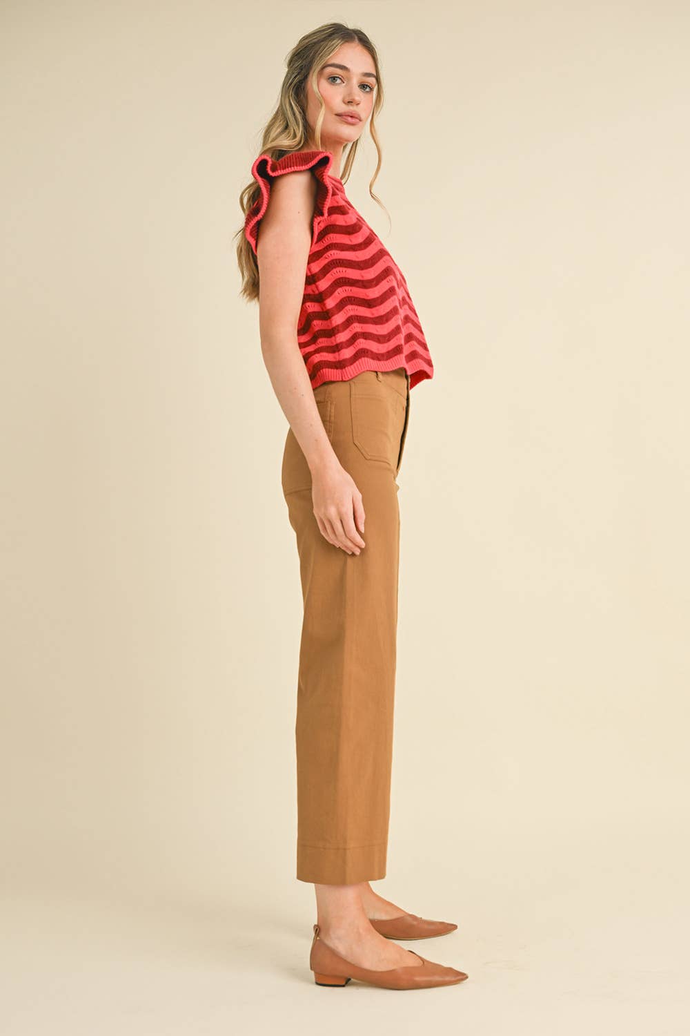 HIGH WAIST CROPPED WIDE LEG PANTS MP3303: Conflower Blue / L