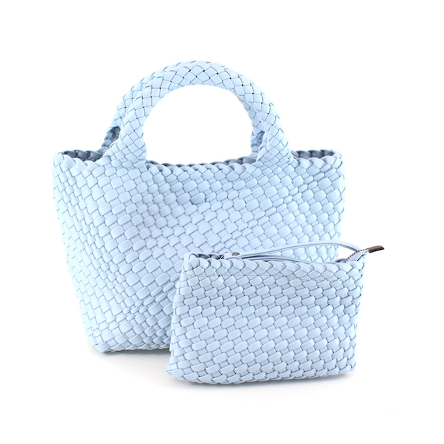P24013 Medium Woven Tote Crossbody Bag w/Cosmetic Pouch: 05 Green