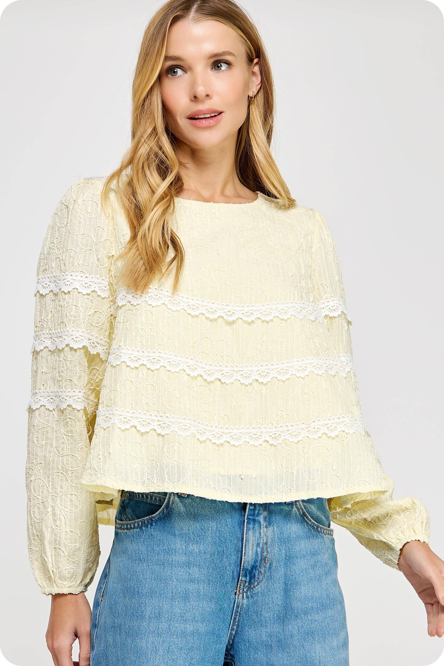 Contrast Lace Trim Detail Top: Muted Lime / L