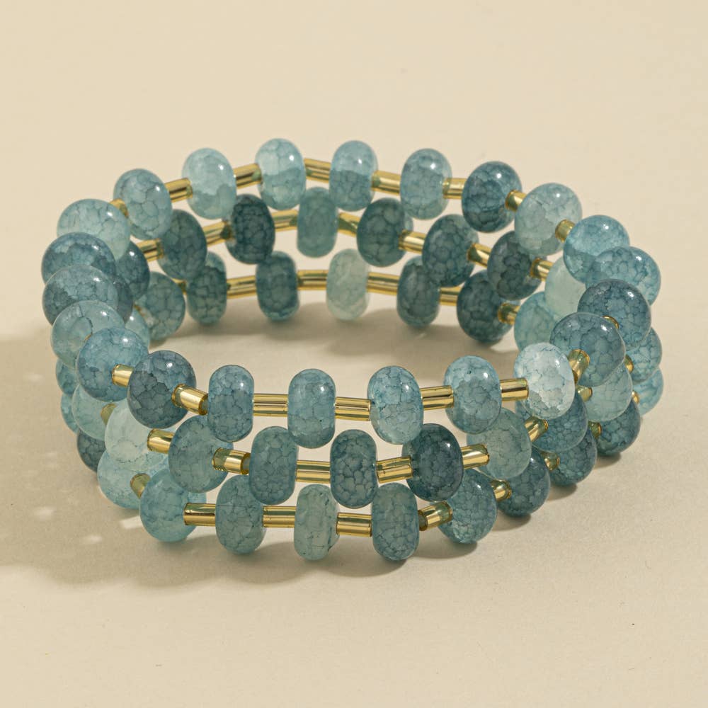 Marbled Stone Stretch Beaded Bracelet: GDGRN