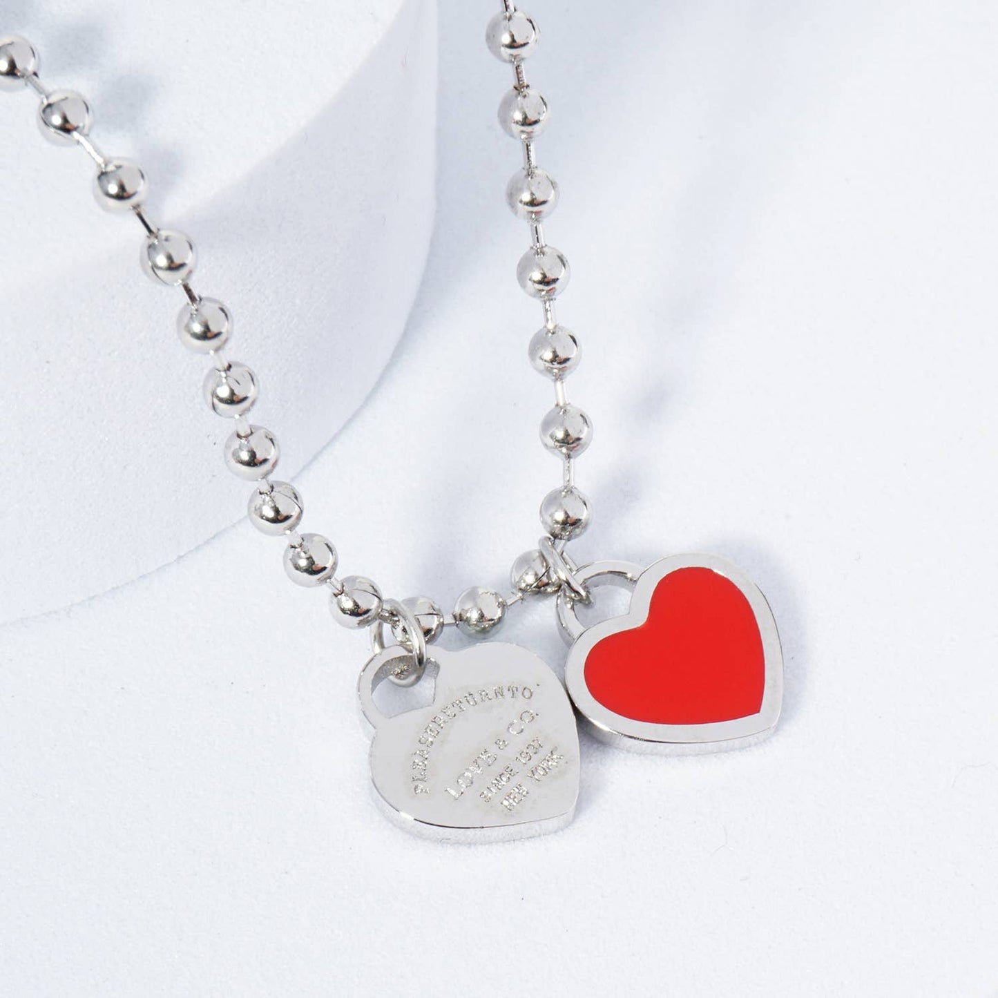 Gold plated Enamel Heart Pendant Necklace : Gold White