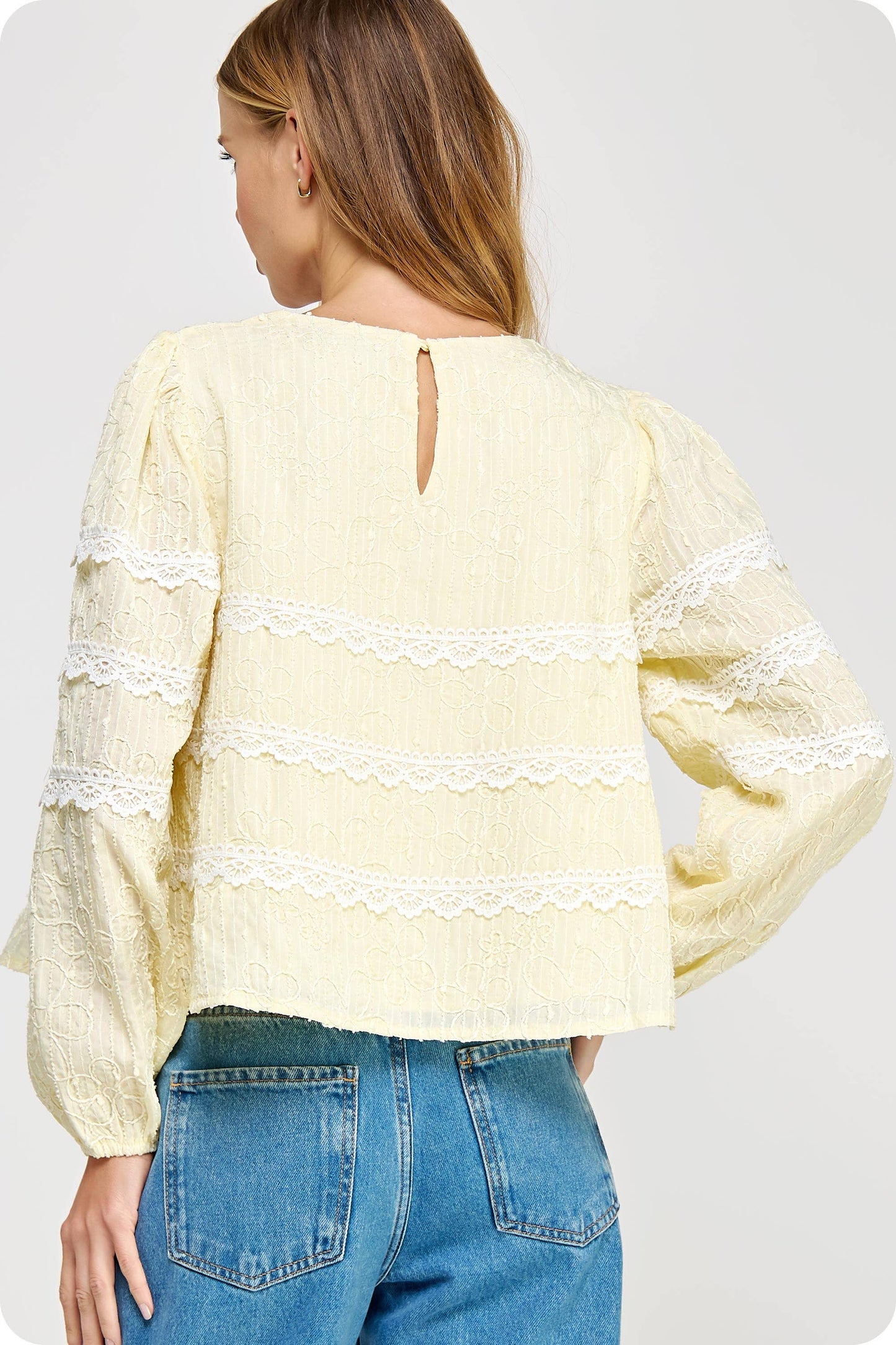 Contrast Lace Trim Detail Top: Muted Lime / L