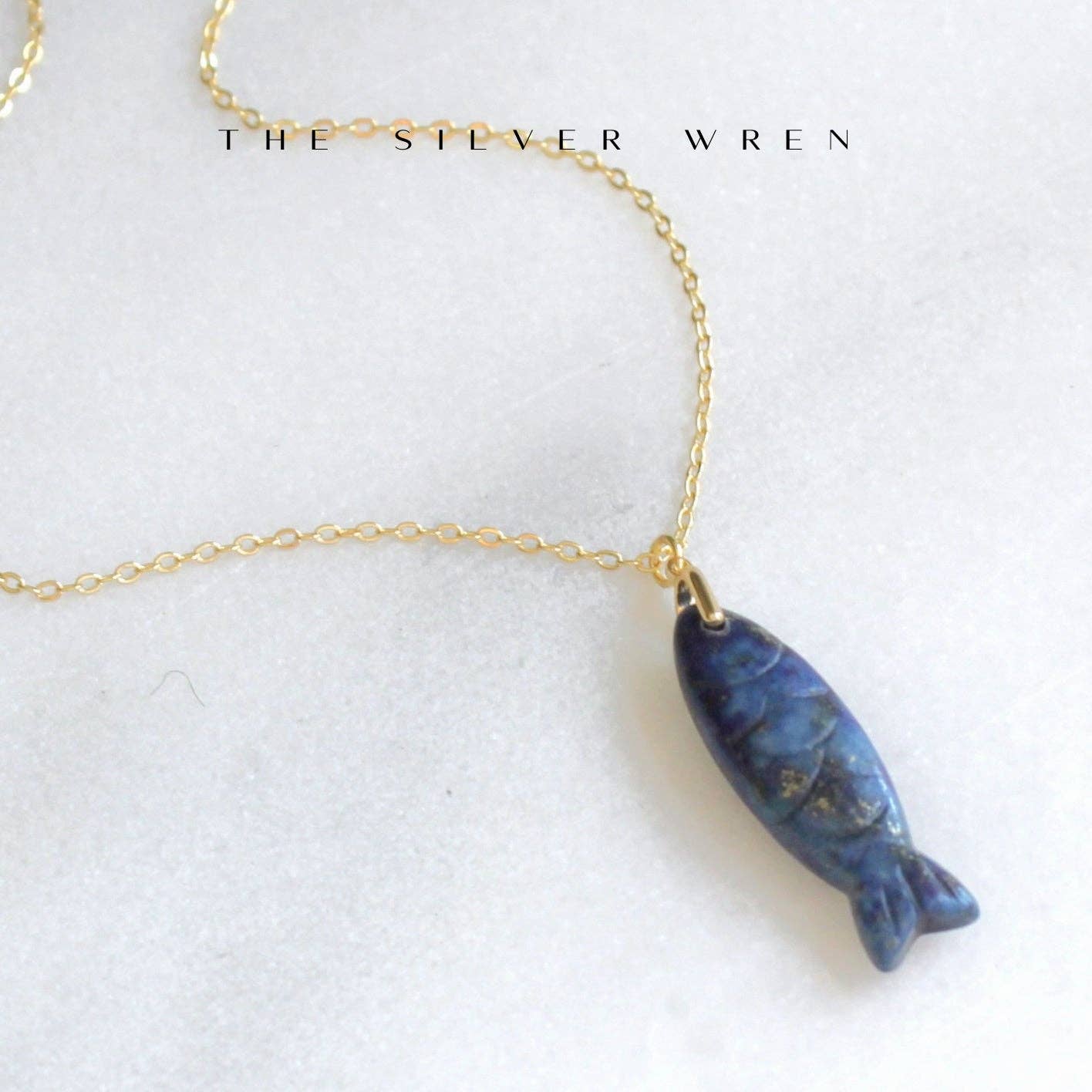 Gemstone Fish Pendant Necklace: Amazonite / 16 inch