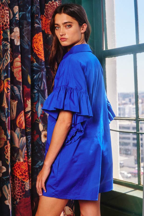 R5280 Ruffled Sleeve Solid Romper: BROWN / S-M-L (2-2-2)