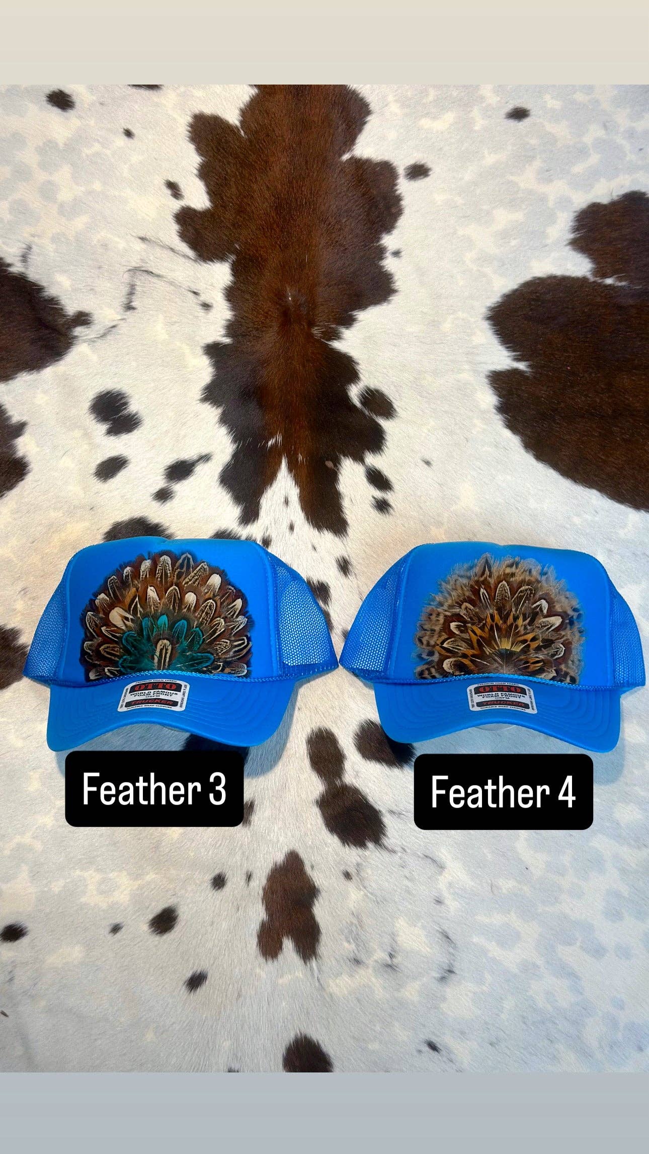 FEATHER TRUCKER HAT BRIGHT BLUE: No Faux Turquoise / Feather 7