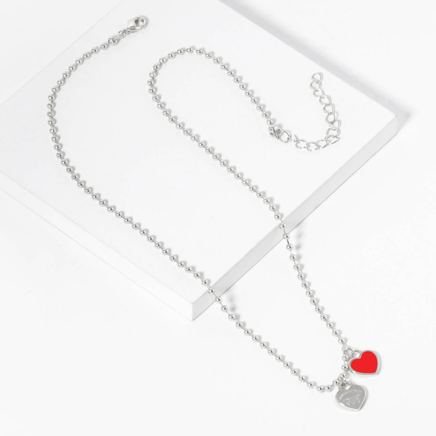 Gold plated Enamel Heart Pendant Necklace : Gold White