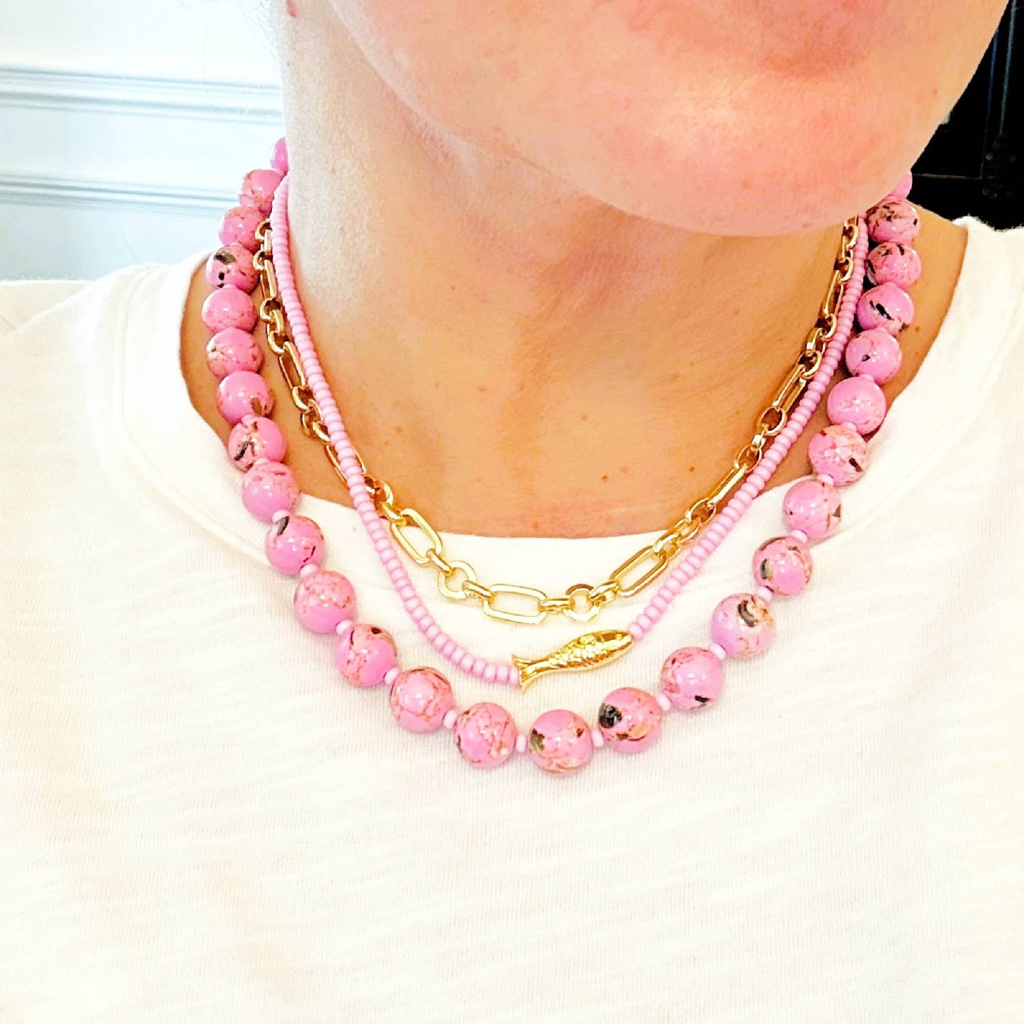 Lucky Fish Beaded Necklace: Lilac