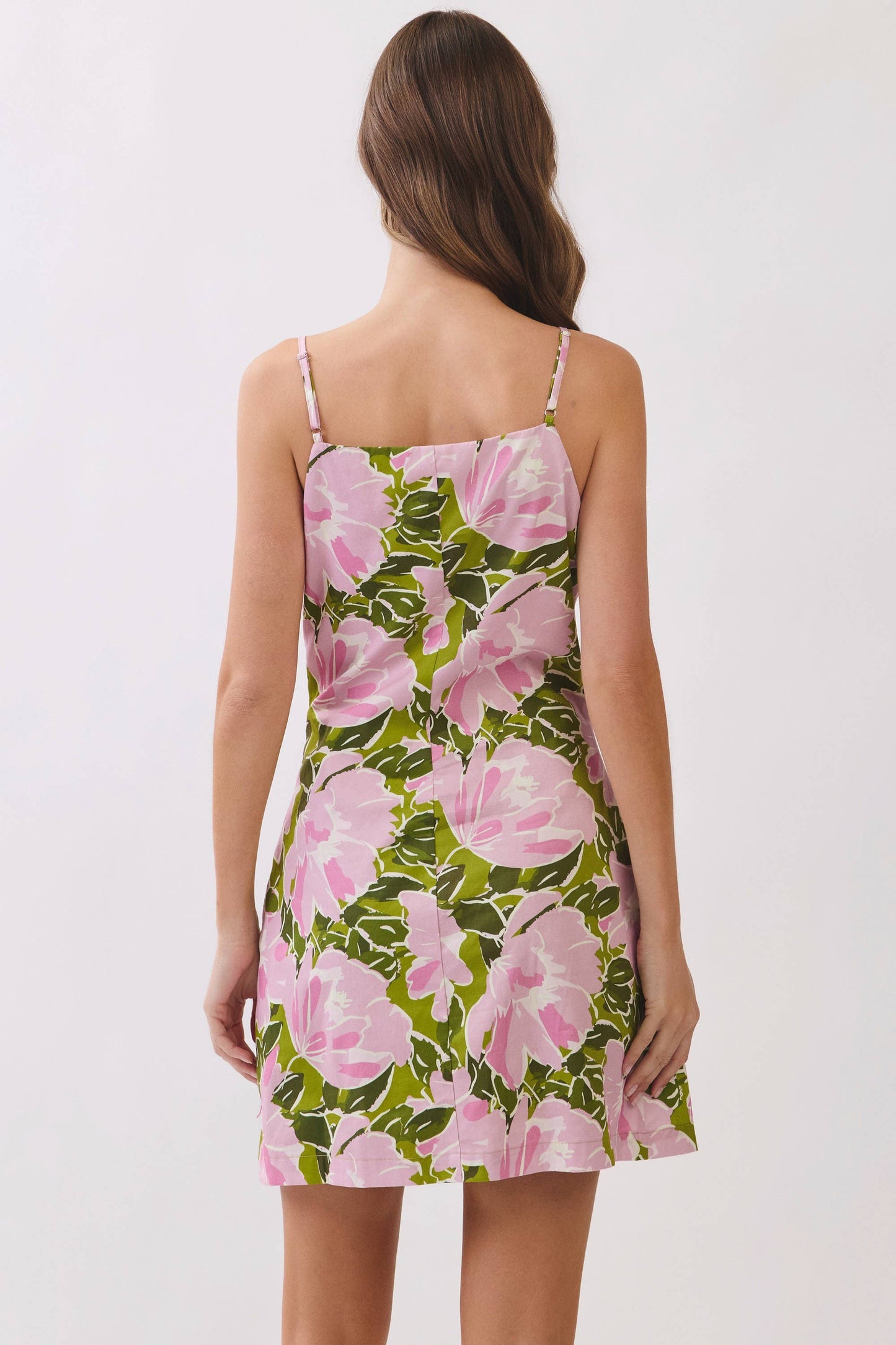 CD07246-Floral Print Square Neck Mini Dress: Green / L