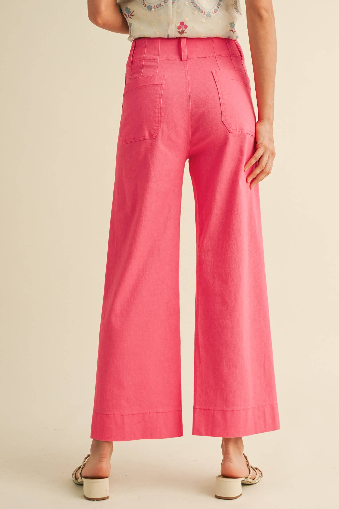 HIGH WAIST CROPPED WIDE LEG PANTS MP3303: Conflower Blue / L