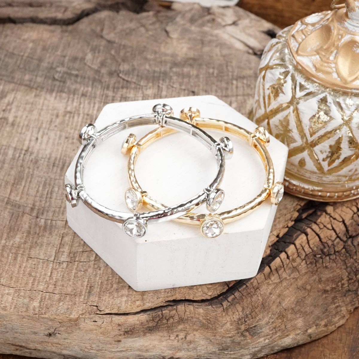 Sparkly clear crystals bangle in Gold Or Silver Tone: Gold Tone