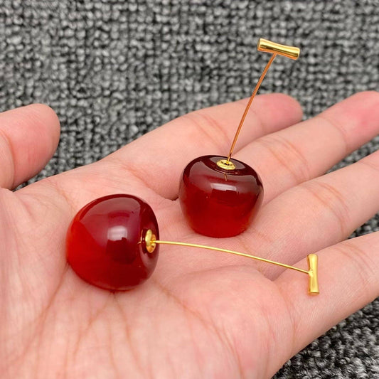 Creative Resin Cherry Charm 18K Gold Plated SS Earrings -FGS