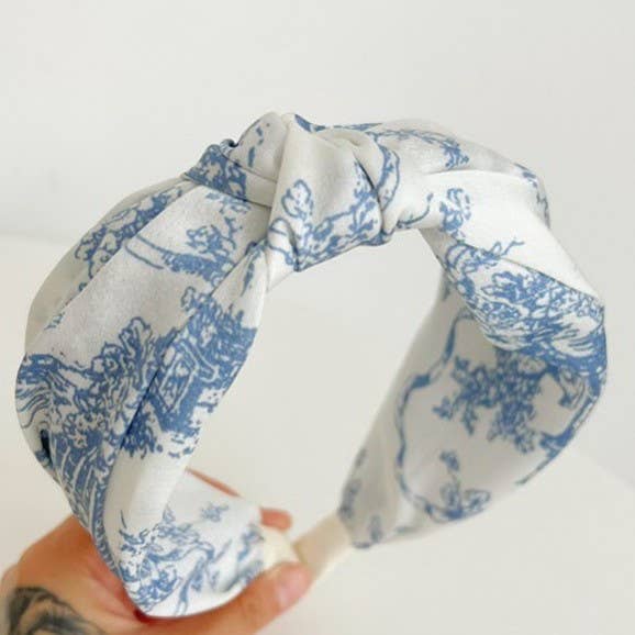 FLORAL TOILE PATTERN VINTAGE HAIR BAND BANGS | 40HB168: Blue