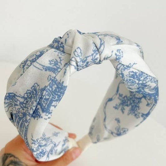FLORAL TOILE PATTERN VINTAGE HAIR BAND BANGS | 40HB168: Blue