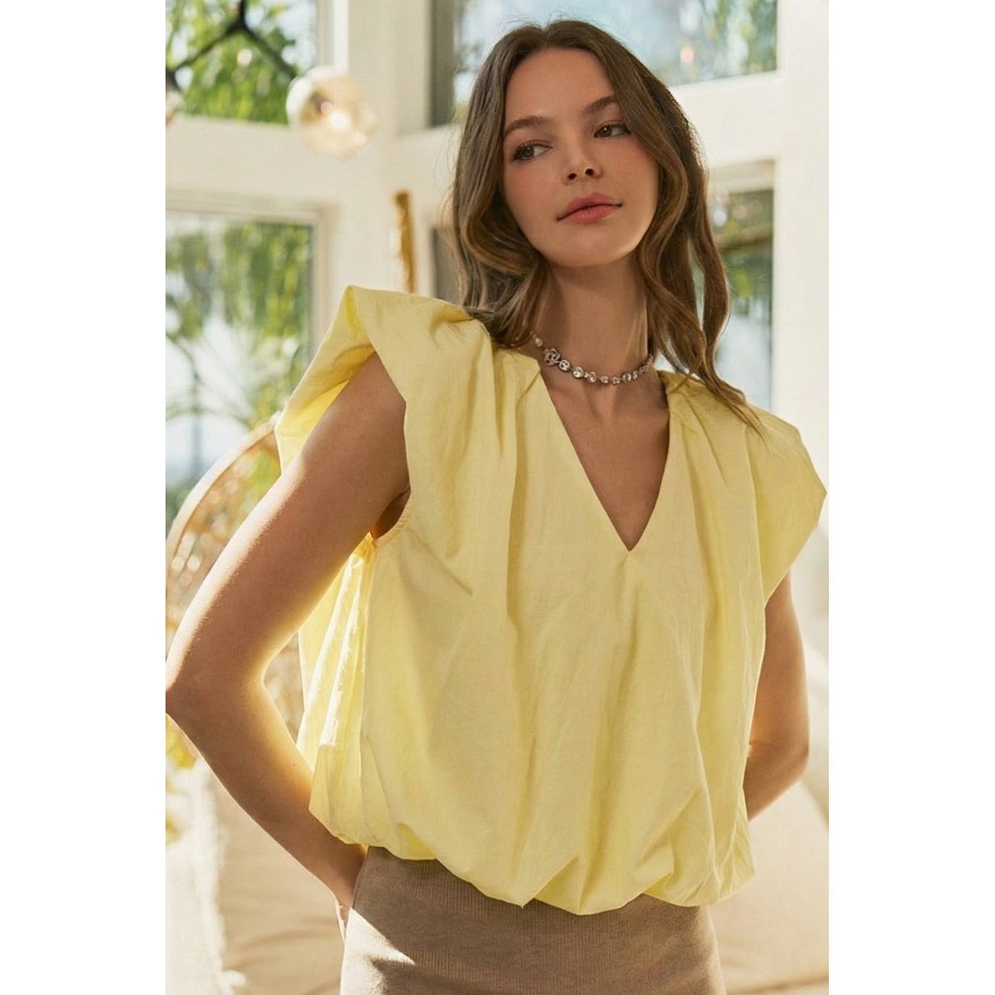 Quiet Elegance Sleeveless V Neck Blouse Top: SMOKY BLACK / S-M-L-XL(2-2-2-2)