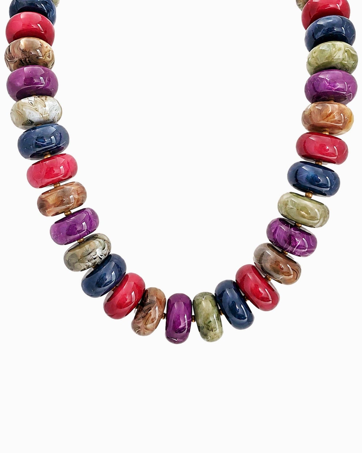 Chunky Marble Seed Bead Statement Necklace: Navy