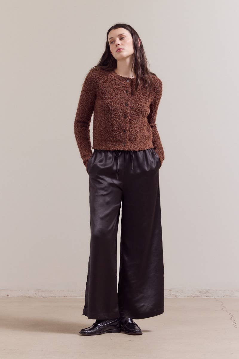 50698 - BANDING WAIST WIDE SATIN PANTS: CREAM / Contemporary / SMALL