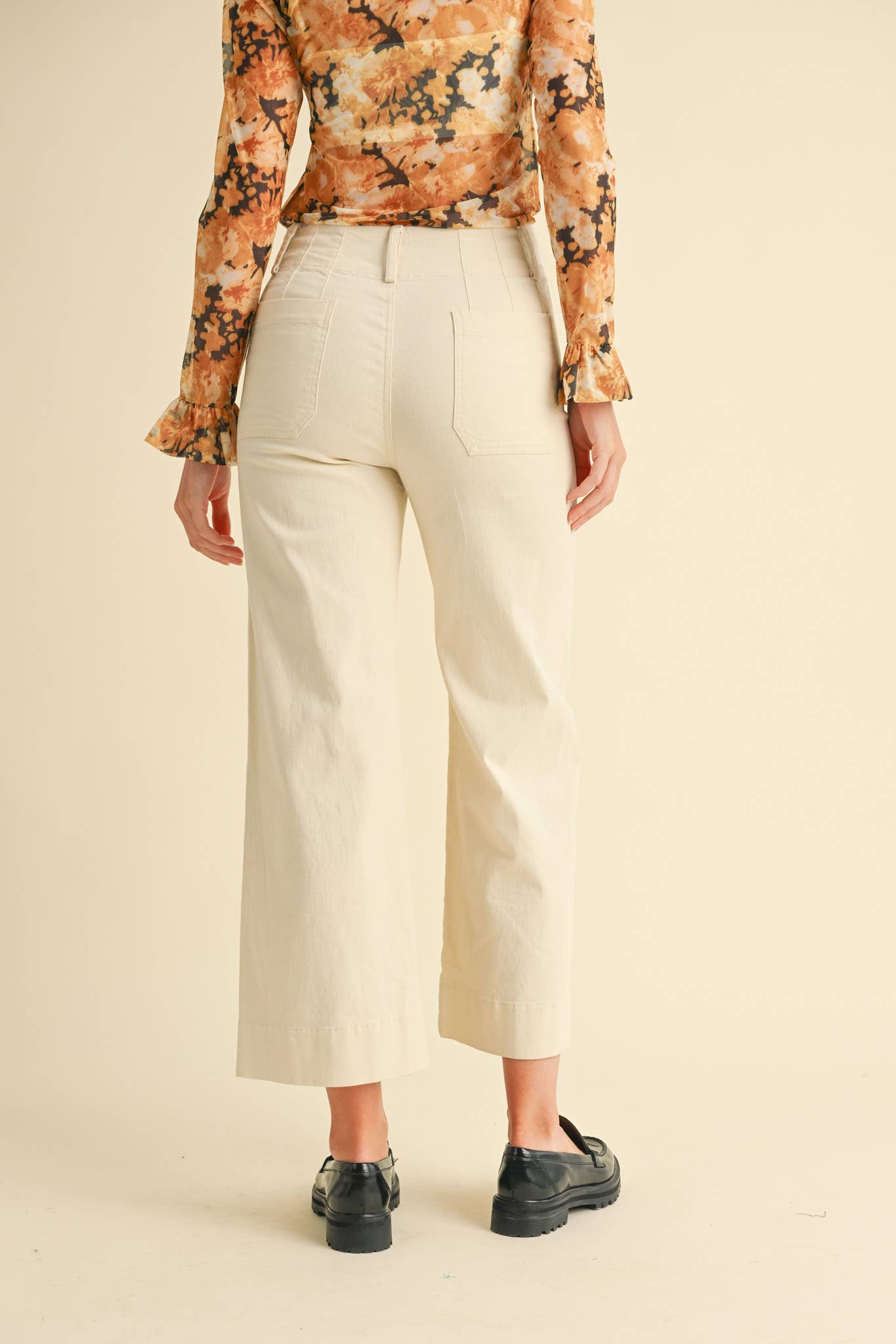 HIGH WAIST CROPPED WIDE LEG PANTS MP3303: Conflower Blue / L