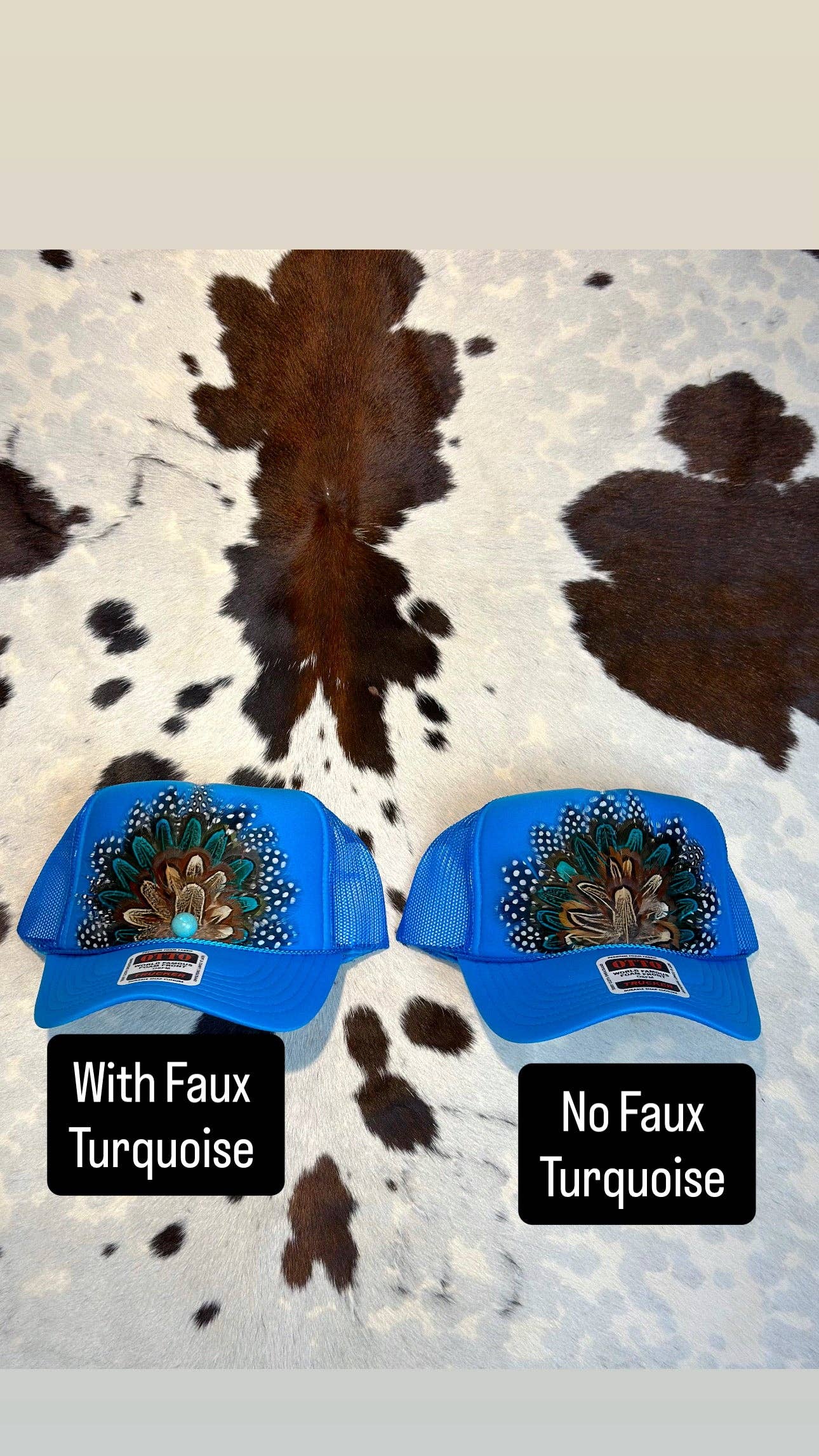 FEATHER TRUCKER HAT BRIGHT BLUE: No Faux Turquoise / Feather 7
