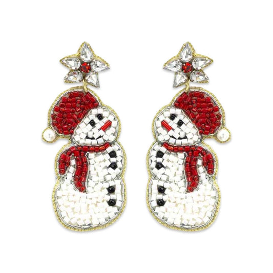 Beaded Snowman Earrings | Holiday Earrings | Christmas Earring