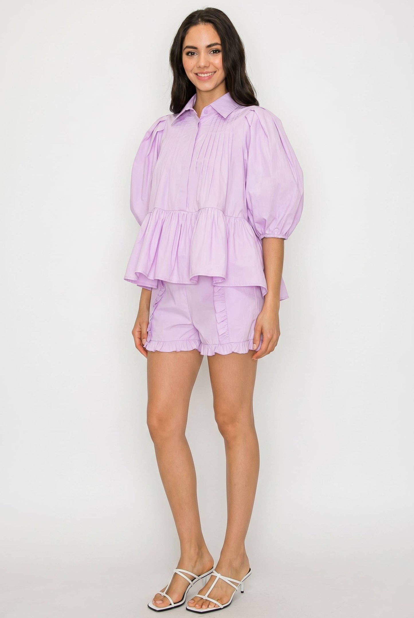 Lavender Breeze Blouse and Shorts Set: Lavender Breeze / S