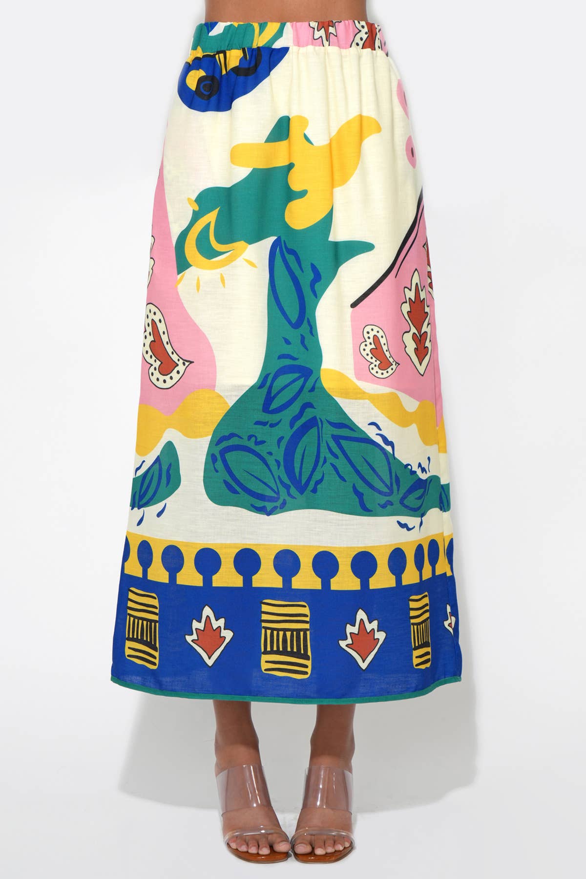 Annie Pull On Printed Skirt: Yellow/Blue / M